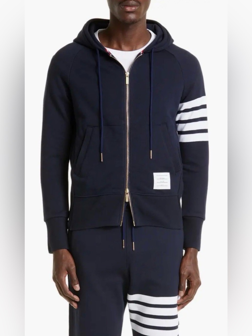 Thom Browne Classic 4 Bar Navy Hoodie, size 5/XXL